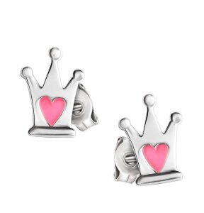 Ohrstecker Prinzessinnen Krone Mini Herz pink STERLING...