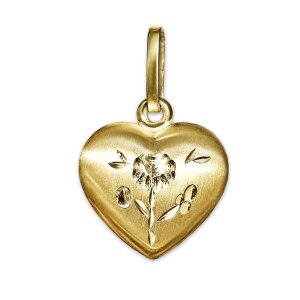 Goldenes Herz 9 mm Blume diamantiert halb glänzend...