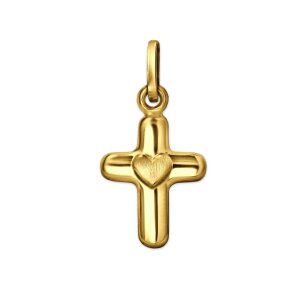 Goldener Kreuz Anhänger Mini 11 mm mit Herz 333 Gold