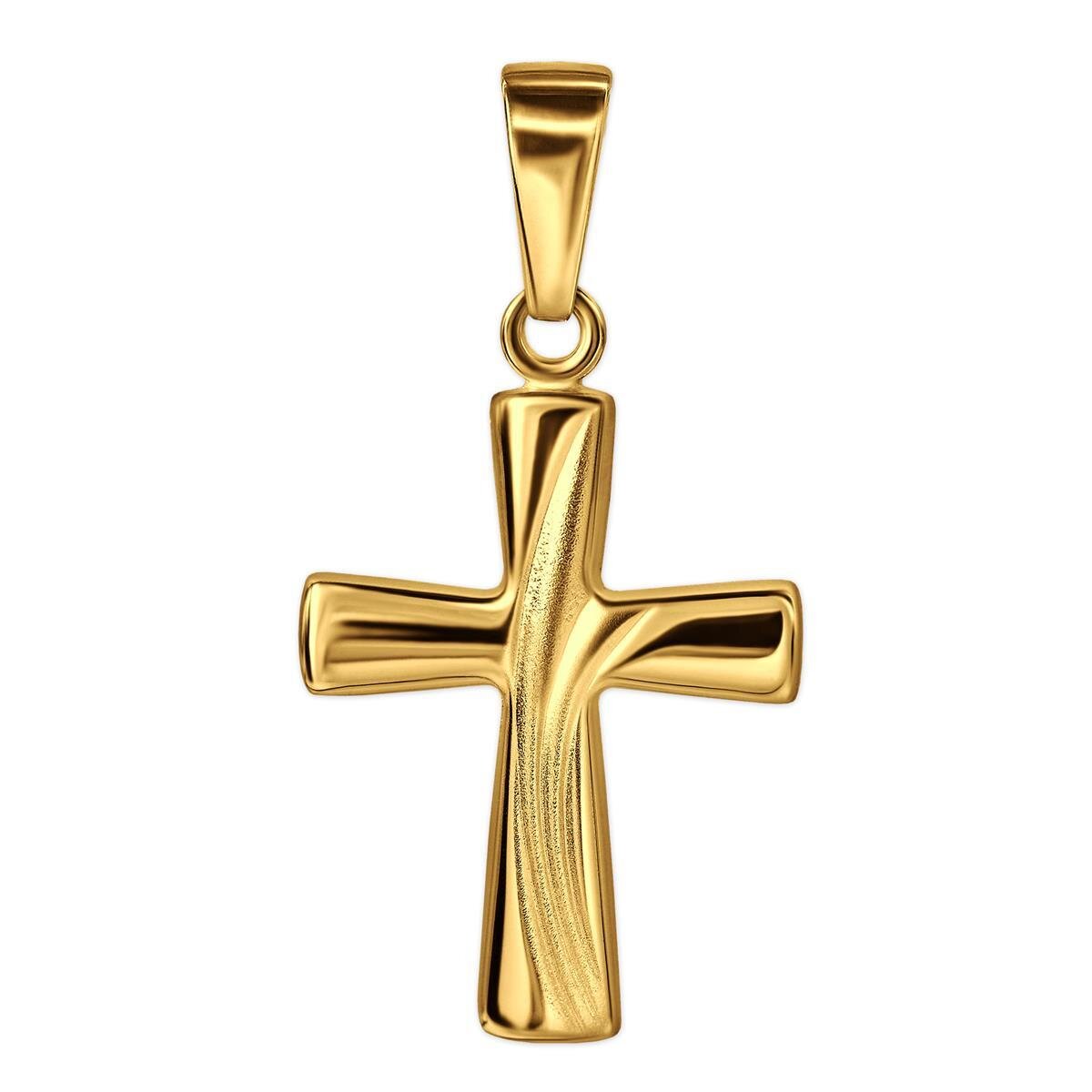 Goldenes Kreuz 17 mm mit geschwungenen Bögen verziert teilmatt 333 Gold