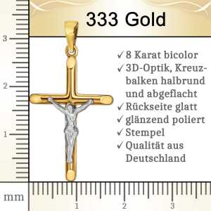 Goldener Jesus Kreuz Anhänger 26 mm 3D Balkenenden...