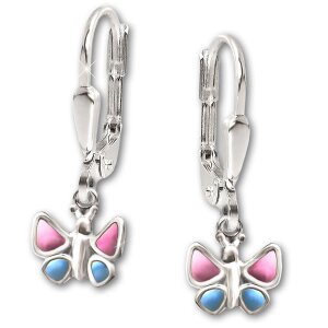 Silberne Ohrringe 21 mm Schmetterling rosa blau lackiert...