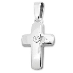 Silbernes kleines Kreuz 12 mm gewölbt mit Zirkonia...
