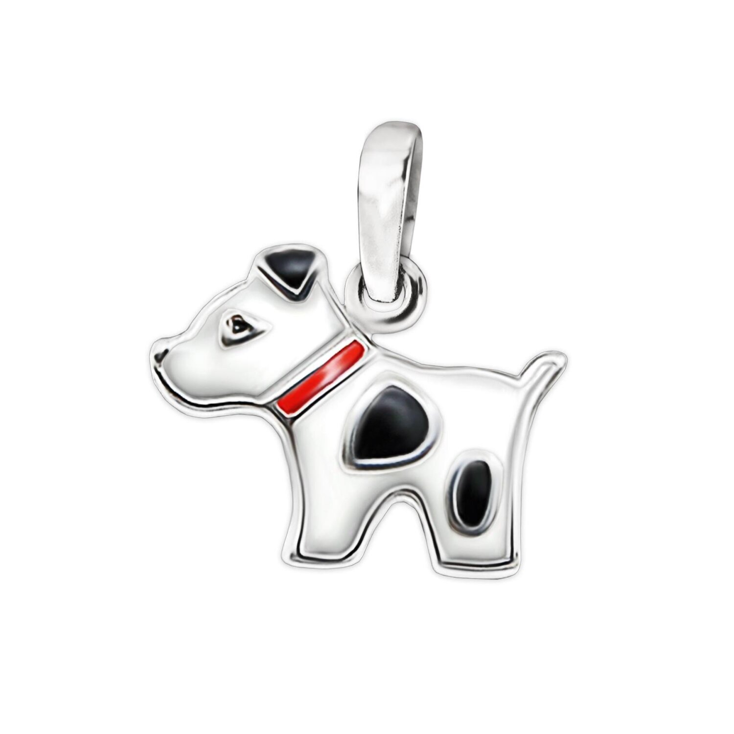 Silberner Anhänger Hund 13 x 10 mm rot schwarz weiß Echt SIlber