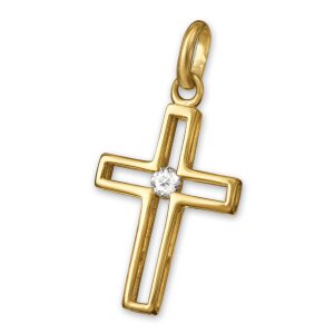 Goldener Kreuz Anhänger mit Zirkonia mittig im...