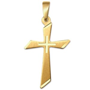Goldenes Kreuz 18 mm matt und diamantiert schräg...