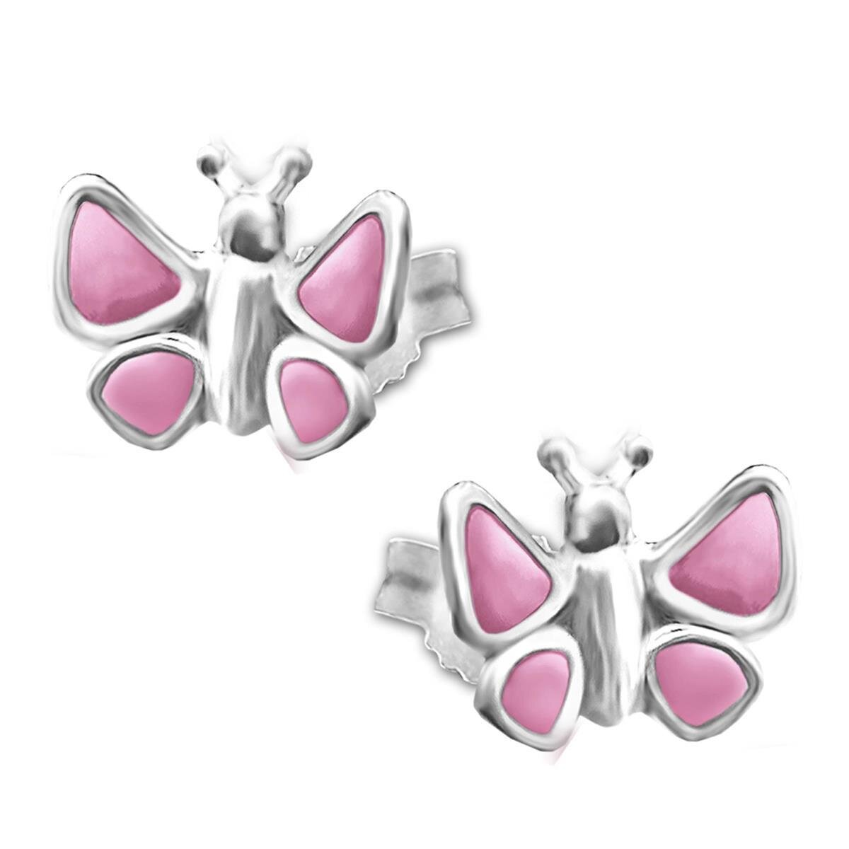 Silberne Ohrstecker mit Schmetterling 7 mm plastisch rosa lackiert Echt Silber 925