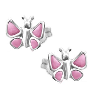 Silberne Ohrstecker mit Schmetterling 7 mm plastisch rosa...