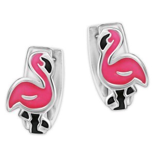 Silberne Creolen Flamingo 10 mm Ø bunt lackiert...