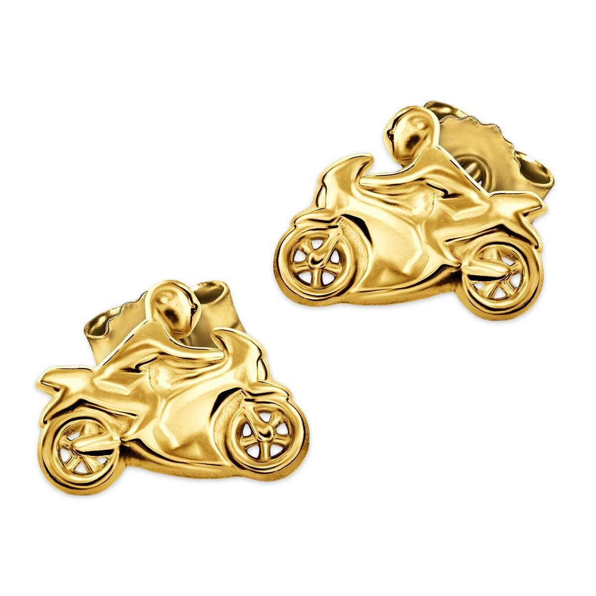 Vergoldete Ohrstecker Motorradfahrer glänzend Echt Silber 925 vergoldet