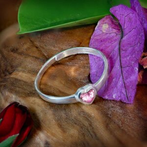 Silberner Ring mit Zirkonia Herz pink rosa Echt Silber...