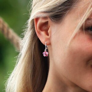 Silberne Ohrringe 25 mm mit Blume pink rosa lila und...