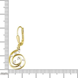 Goldene Ohrringe Kringel Spirale viele Zirkonias weiß Echt Silber 925