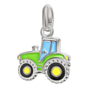 Silberner Traktor Anhänger kindlich grün bunt...