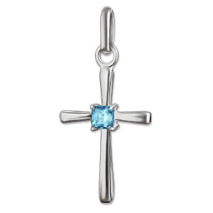 Silbernes Kreuz mit Zirkonia hellblau 15 mm Echt Silber 925