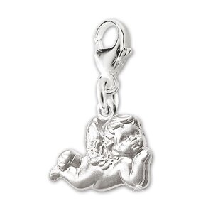 Silberner Charm Anhänger mit Babyengel liegend seidenmatt STERLING SILBER 925